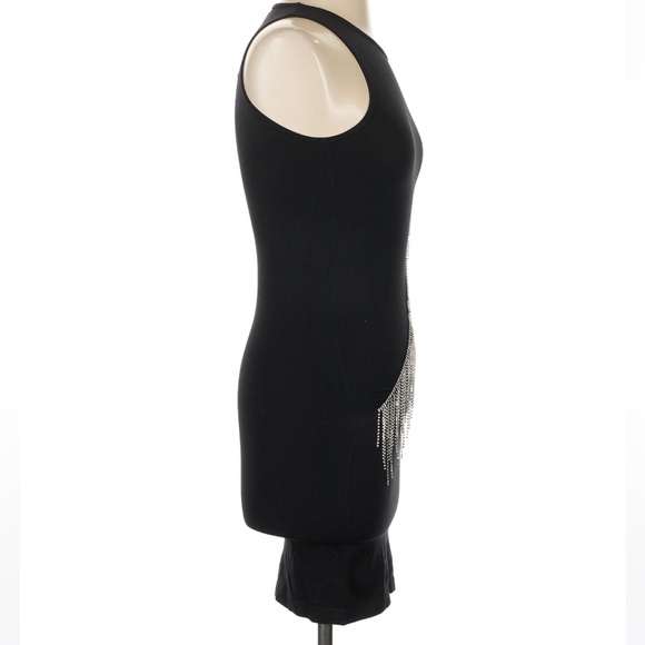 Zara Black Mini Dress Seamless Fringe Rhinestone Bodycon Dress NEW - Picture 4 of 7